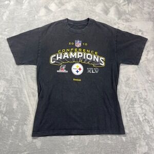 Pittsburgh Steelers Shirt Mens Medium Black Reebok NFL Football Sports Logo Tee